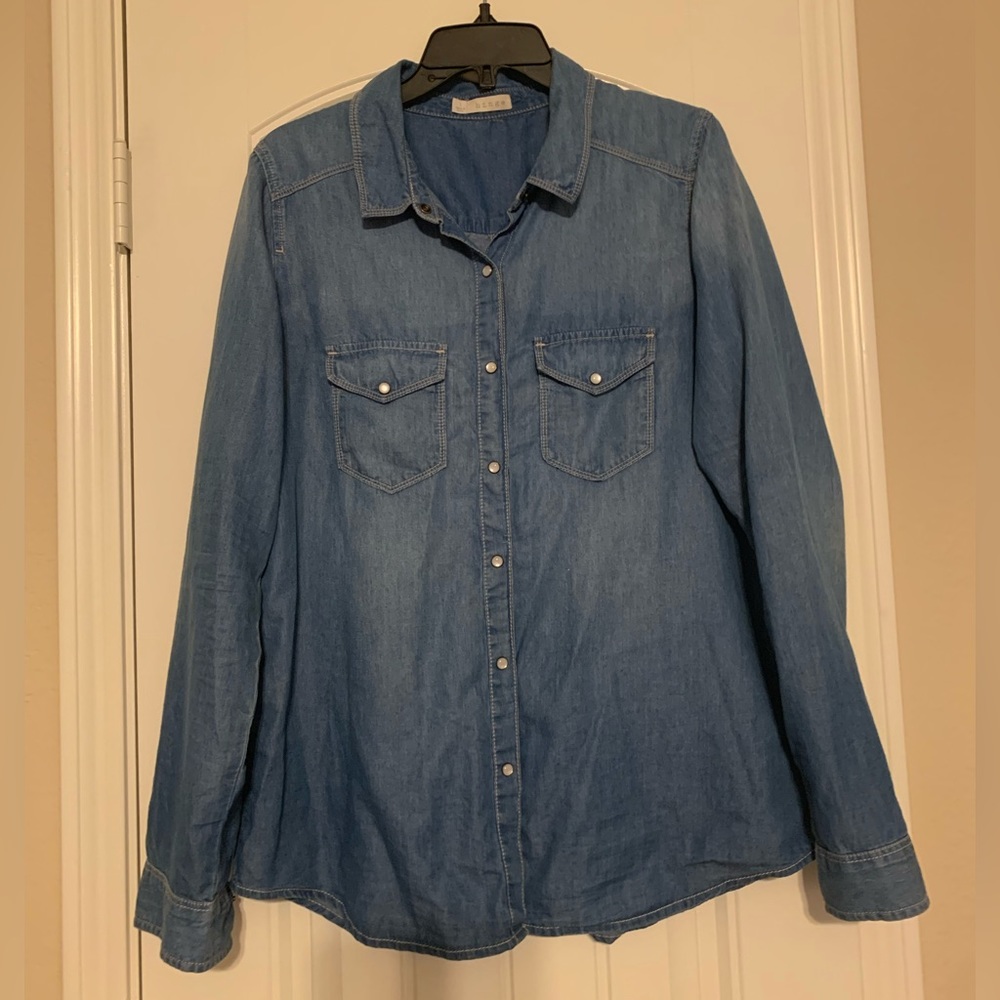 Hinge Long Sleeve Blue Denim Button Down Large Pearl Snaps Nordstrom